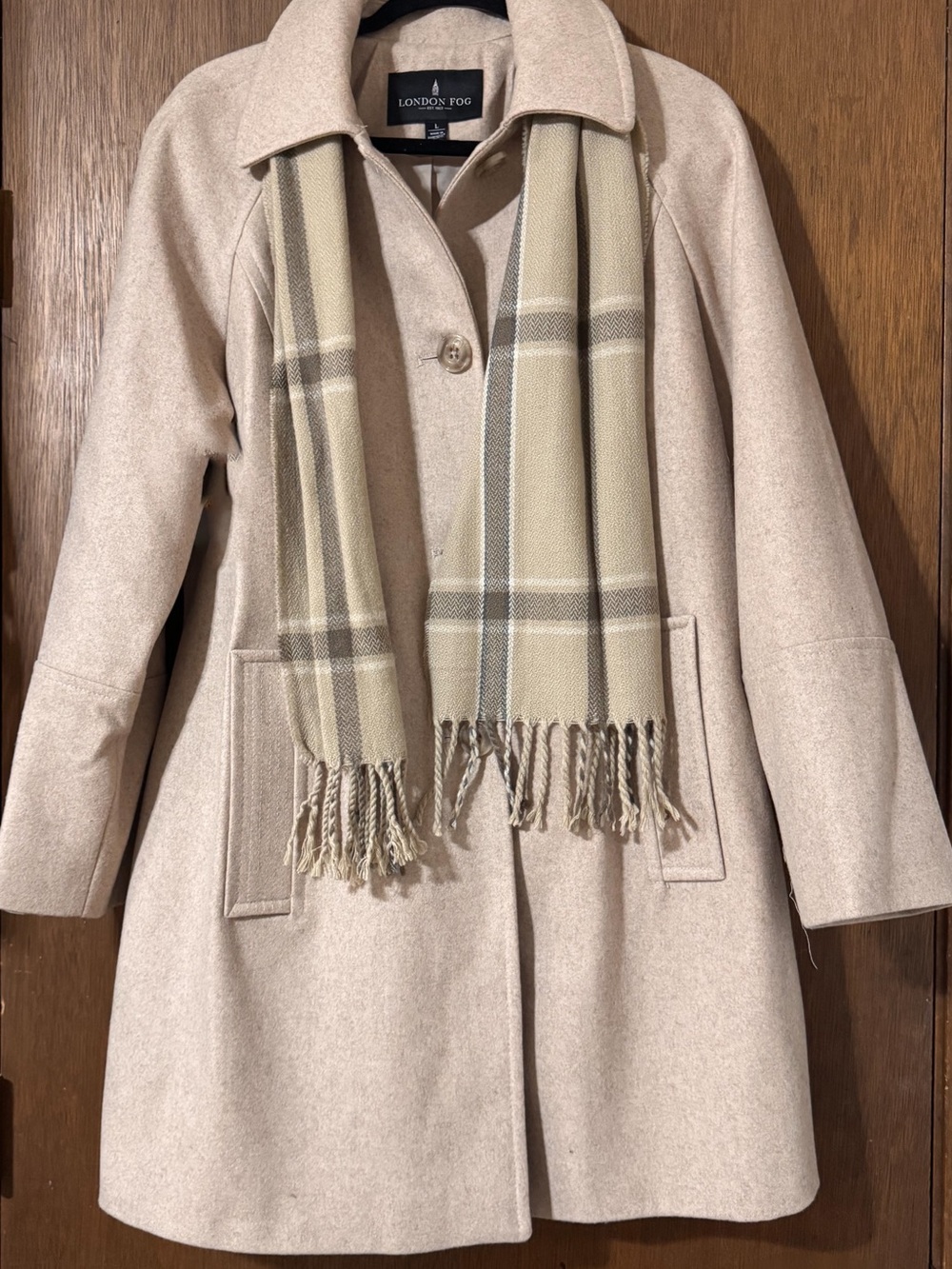 Women’s Wool Blend Coat by London Fog - Includes Matching Plaid Scarf